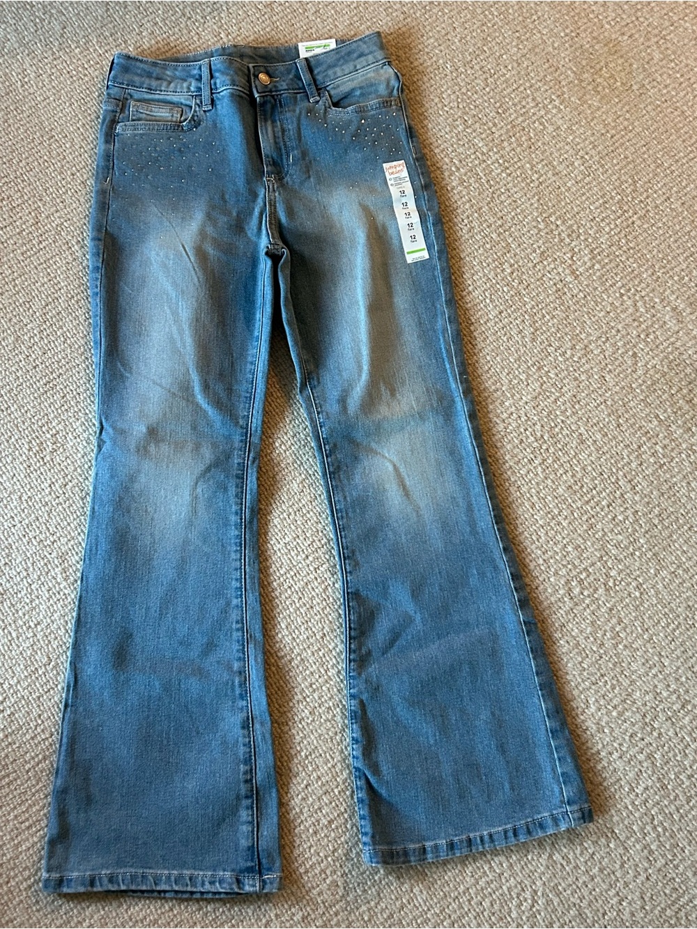 jumping beans Girls Blue Flare Jeans with Rhinestone Accent